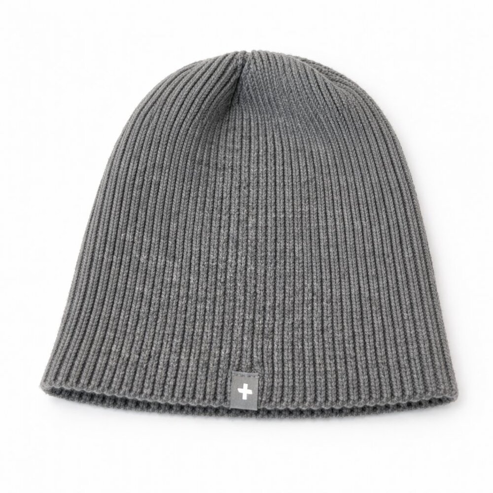 FIGS Silver/Gray Ribbed Knit Beanie Hat One Size Cozy Winter Cap
